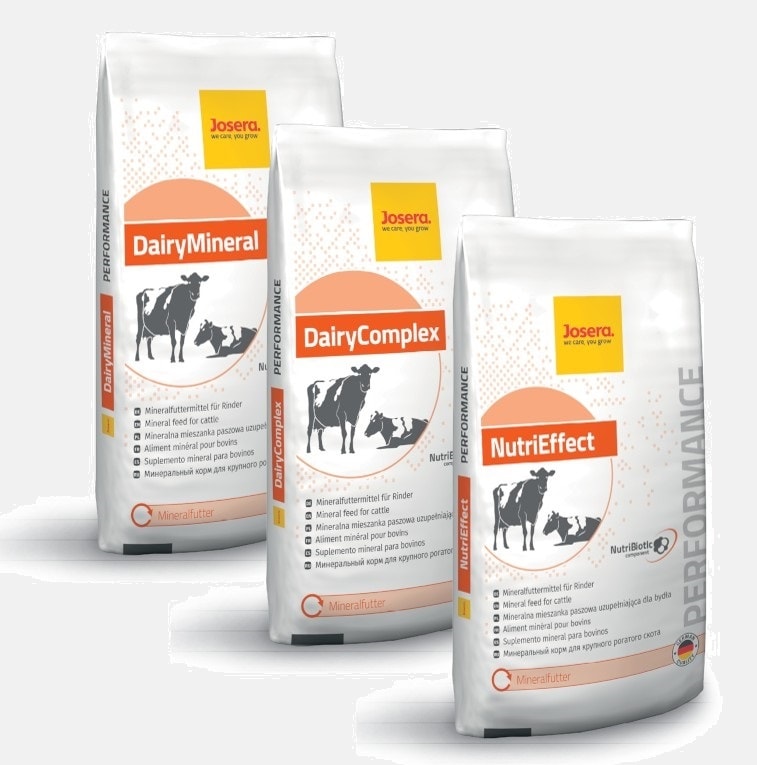 JOSERA bags of DairyMineral, DairyComplex and NutriEffect