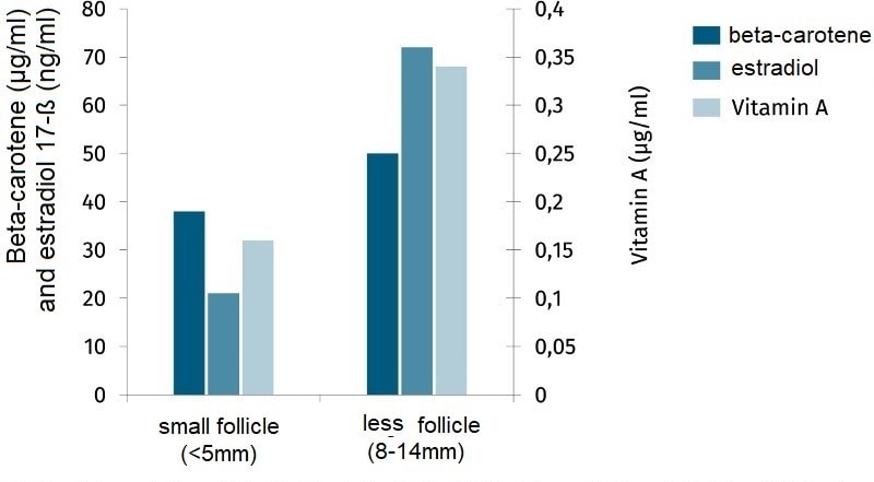 Betavit Tabelle 1 2 JOSERA graphic shows beta-carotene and estradiol follicle